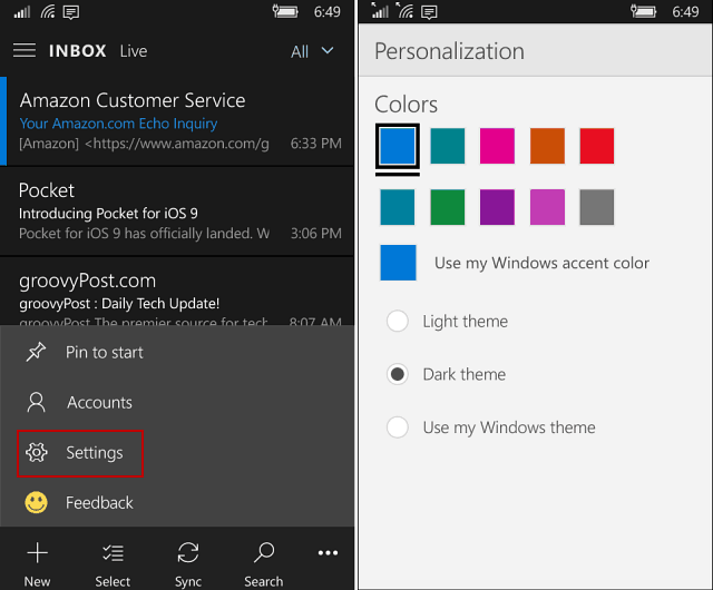 התאמה אישית של אפליקציות סלולריות של Windows 10