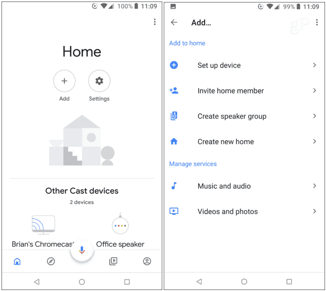 אפליקציית דף הבית של גוגל הוסף מכשיר