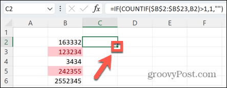 ידית גרירה מטה של ​​Excel