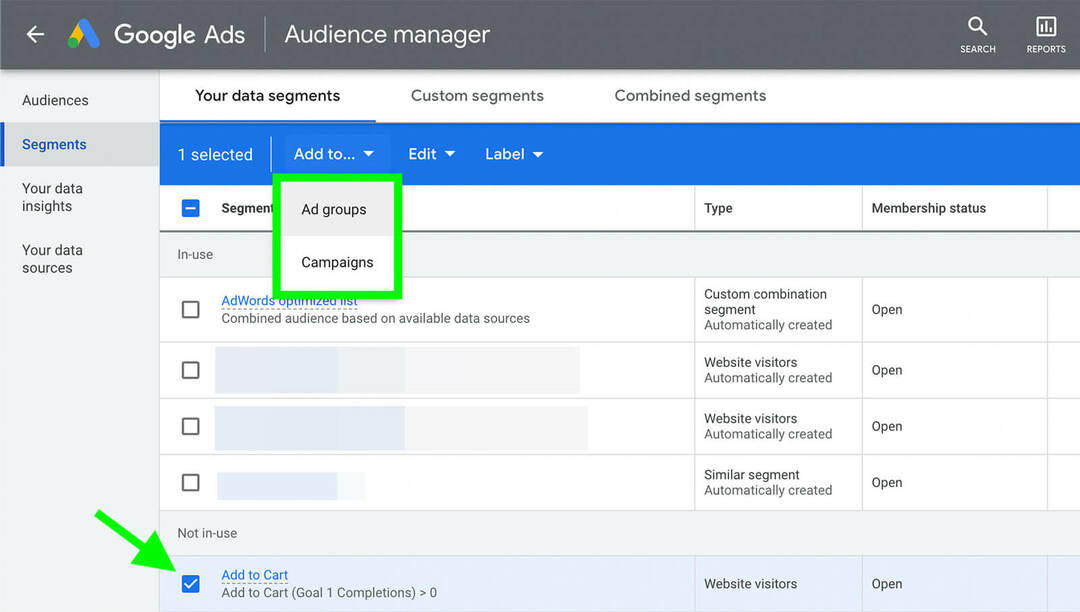 how-to-scale-youtube-ads-horizonally-audience-targeting-review-google-ads-audience-manager-add-to-test-ad-group-or-optimized-campaign-add-to-menu-example- 9