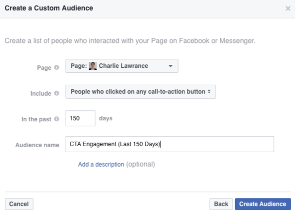 בחר באפשרות לכלול אנשים שלחצו על כפתור קריאה לפעולה בדף הפייסבוק שלך.