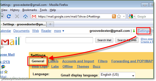 גישה להגדרות הכלליות של Gmail