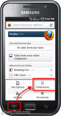 העדפות אפליקציית Firefox לטלפון אנדרואיד