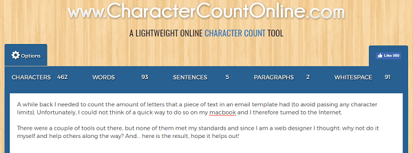 השתמש ב- CharacterCountOnline.com כדי לספור תווים, מילים, פסקאות ועוד.
