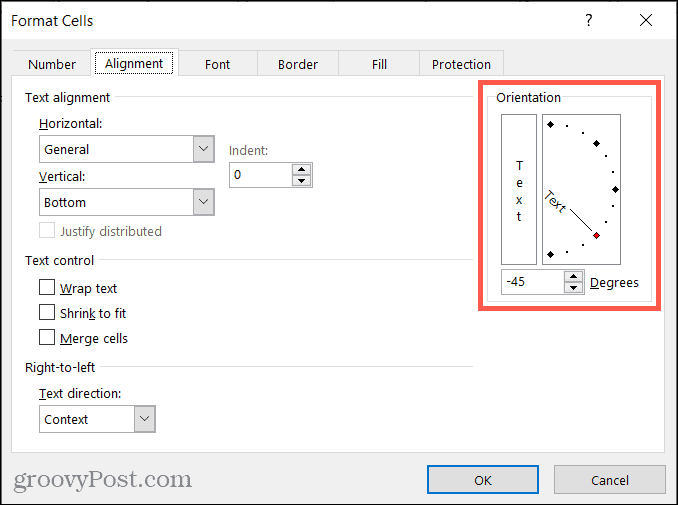 עיצוב יישור תאים ב- Excel