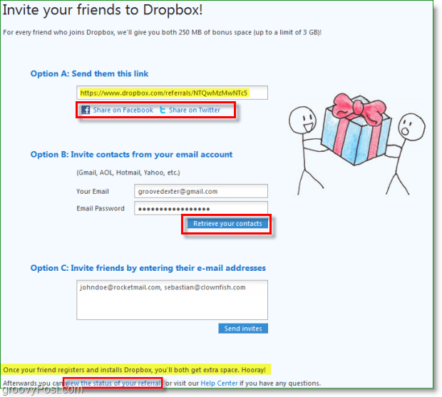 צילום מסך של Dropbox - דרכים רבות לשתף את ההזמנות שלך ל- Dropbox