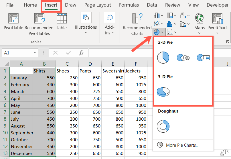 בחר סגנון להכנת תרשים עוגה ב- Excel