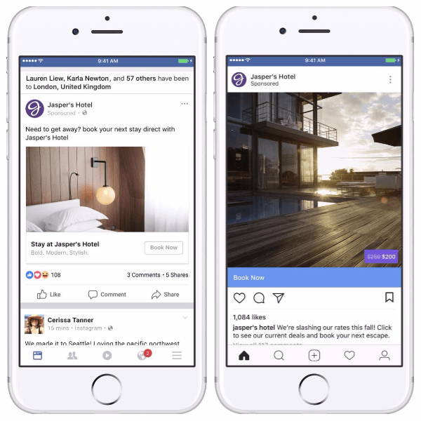 פייסבוק מוסיפה הקשר חברתי ושכבות על למודעות דינמיות לטיולים.