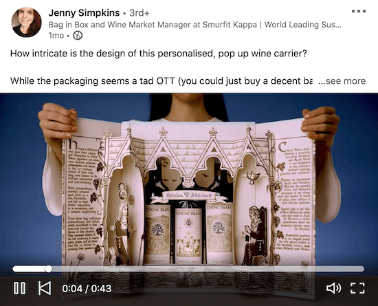 דוגמה לסרטון קישור מאת ג'ני סימפקינס המראה כיצד להשתמש באריזה המפורטת המובנית של חבילת יין כדי להרשים