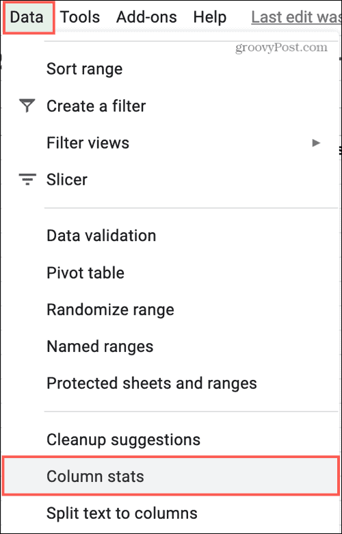 נתונים על עמודות נתונים ב- Google Sheets
