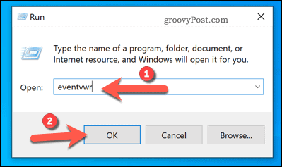 פתיחת מציג האירועים באמצעות הפעלה ב- Windows