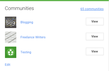 קהילות Google + המופיעות בפרופיל