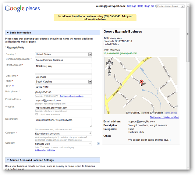 צור רישום מקומי חדש של מפות Google