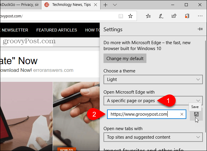שמור כתובת URL לפתיחת Microsoft Edge עם אפשרות