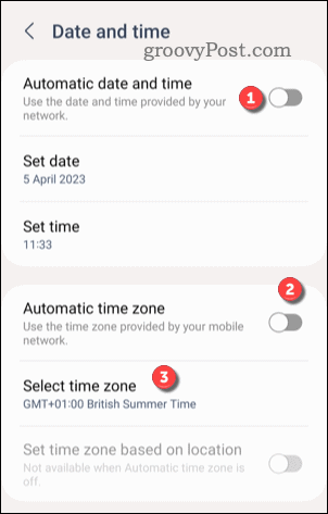 הגדר אזור זמן מותאם אישית ב-Android