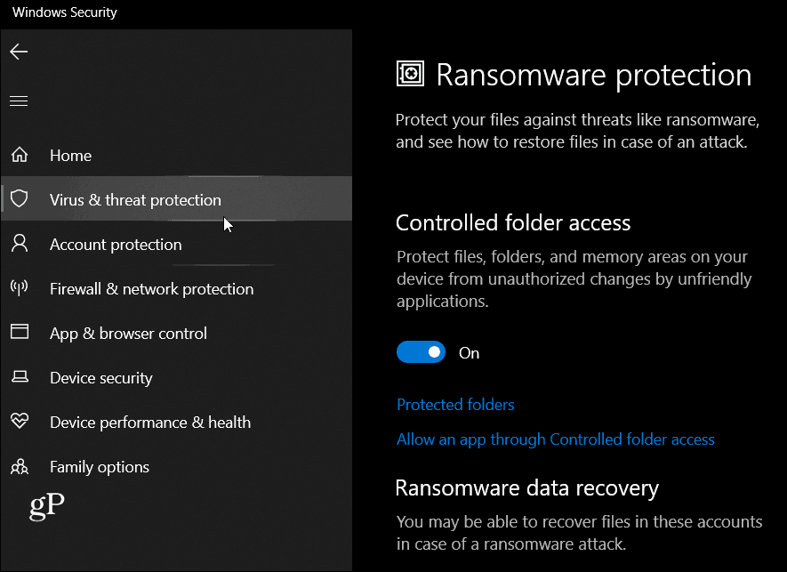 הגנת Ransomware Windows 10