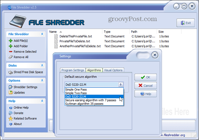 כלי המחיקה המאובטח של Shredder עבור Windows
