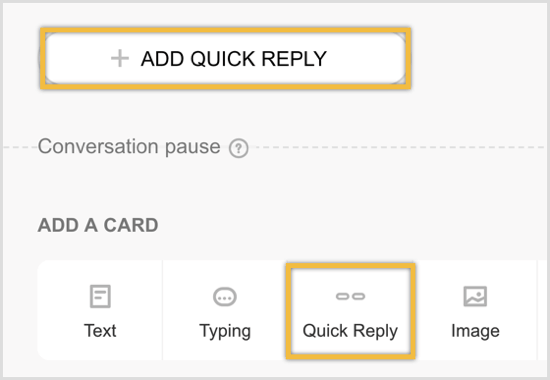 לחץ כדי להוסיף כרטיס תשובה מהירה ואז לחץ על הוסף תגובה מהירה.