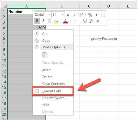 אפשרות עיצוב תאים ב- Excel