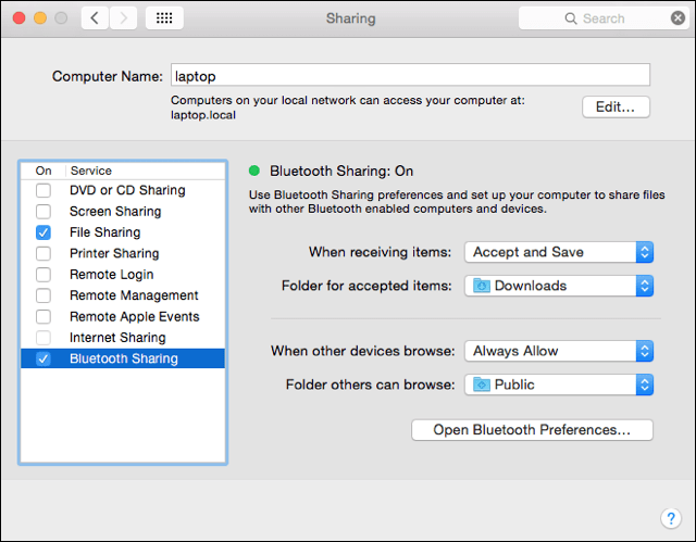 שיתוף Bluetooth ב- Mac