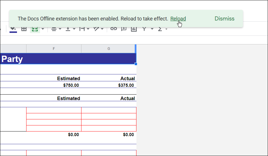 טען מחדש כדי לסיים את התקנת התוסף השתמש ב-google docs במצב לא מקוון