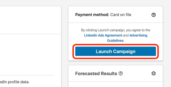 צילום מסך של כפתור השקת קמפיין ב- LinkedIn