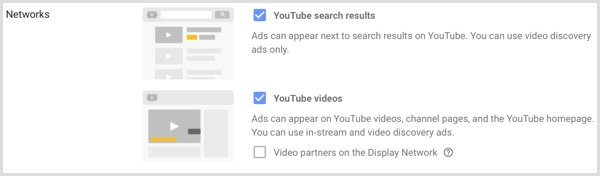 הגדרות רשתות עבור קמפיין Google AdWords.