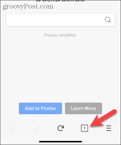 הקש על לחצן הכרטיסייה ב- Firefox עבור iOS