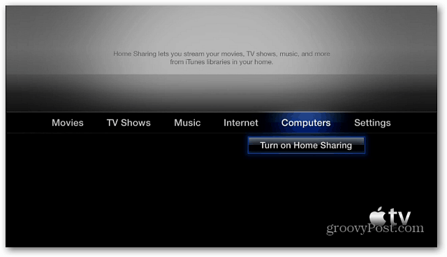 Apple TV הפעל את שיתוף הבית