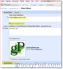 שתף הזמנה לכניסה בכניסה לאלבום האינטרנט הנדרש של Picasa:: groovyPost.com