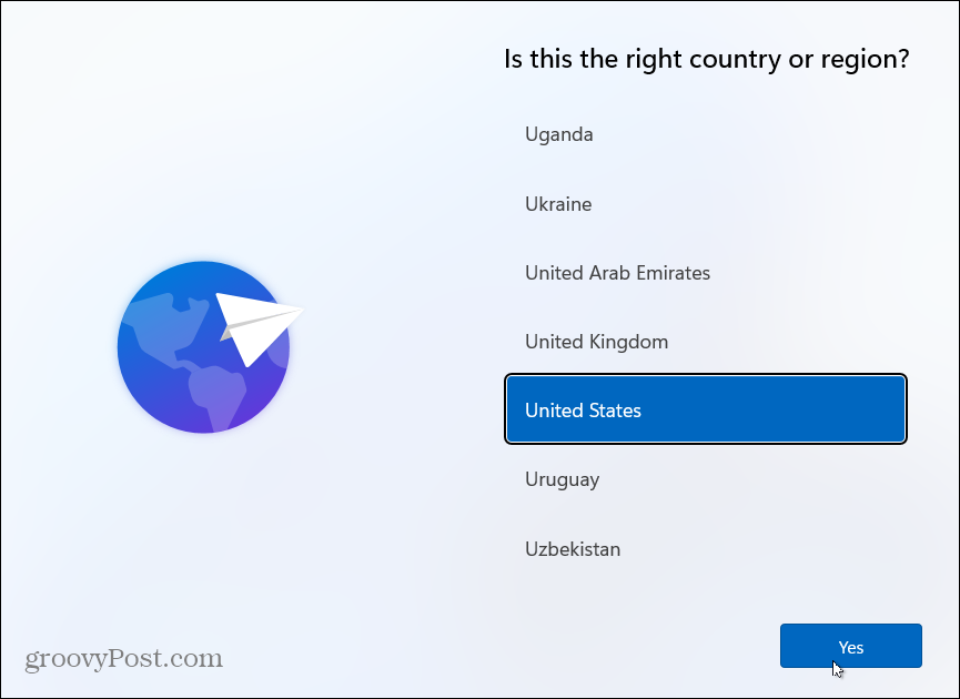 בחר מדינה התקן את Windows 11