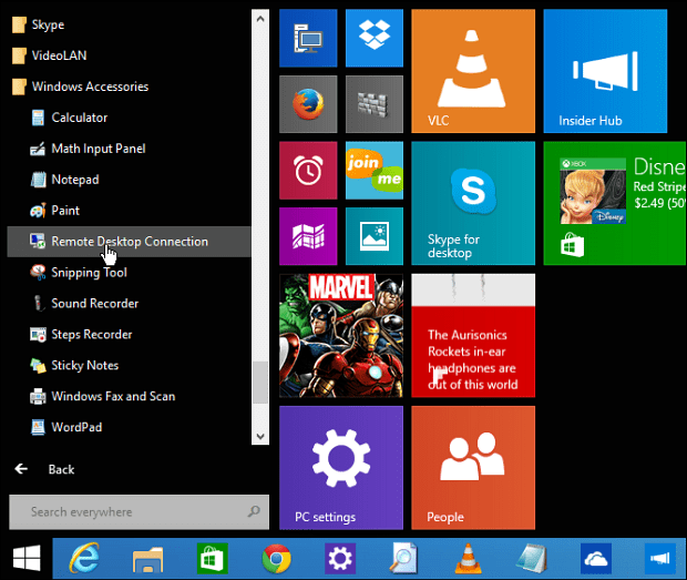 תפריט התחלה של Windows 10