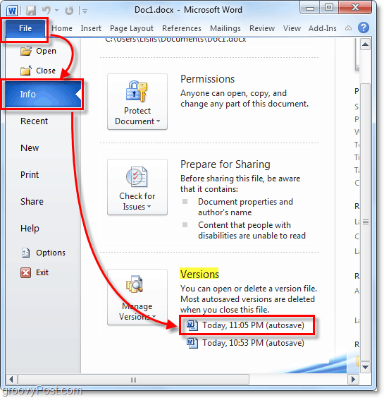 הגרסה שנשמרה אוטומטית חוזרת ל- Outlook 2010