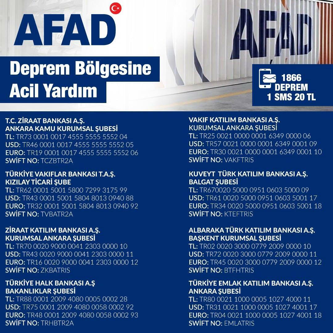 מספרי חשבון תרומות של AFAD