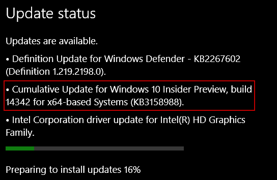 עדכון Windows 10 KB3158988 לתצוגה מקדימה Build 14342 למחשבים אישיים