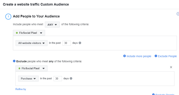 השתמש בכלי הגדרת האירועים של פייסבוק, שלב 15, הגדרות ליצירת קהל פייסבוק מותאם אישית לתעבורת אתרים למעט רכישות ב -30 הימים האחרונים