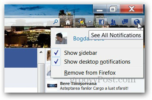 מסר פייסבוק עבור סרגל ההודעות של Firefox