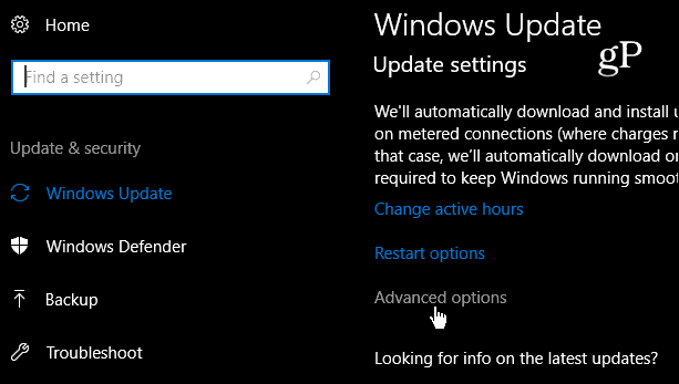 הגדרות עדכון מתקדמות של Windows 10