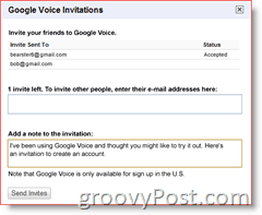 צילום מסך הזמנה של Google Voice