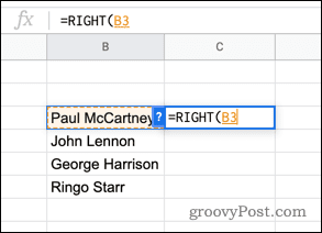 שימוש בפונקציה RIGHT ב-Google Sheets