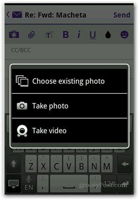 Yahoo Mail Android להוסיף סרטון תמונות