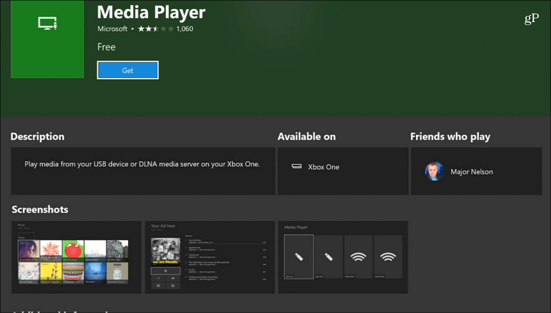 אפליקציית נגן המדיה Xbox One