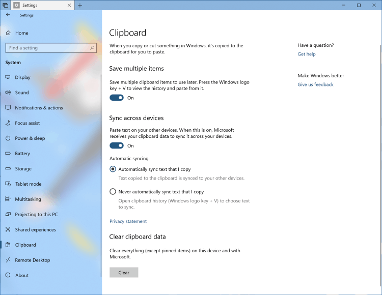 לוח 10 ענן של Windows 10 RS5
