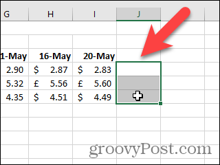 בחר תאים עבור Sparklines ב- Excel