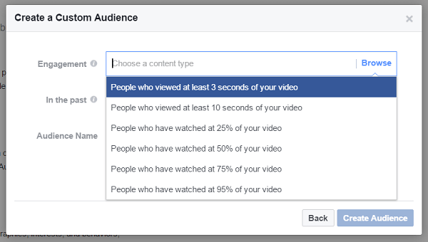 צור קהל מותאם אישית של אנשים שצפו לפחות שלוש שניות בסרטון קודם.