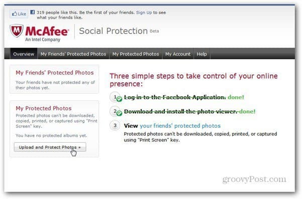 דף האפליקציה של mcaffee להגנה חברתית