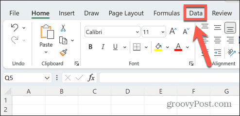 תפריט נתונים של Excel