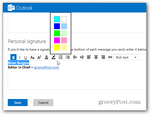 כיצד ליצור חתימה של Outlook.com