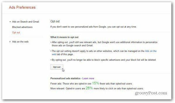 מנהל העדפות מודעות גוגל מבטל את הסכמת החיפוש ב- Gmail