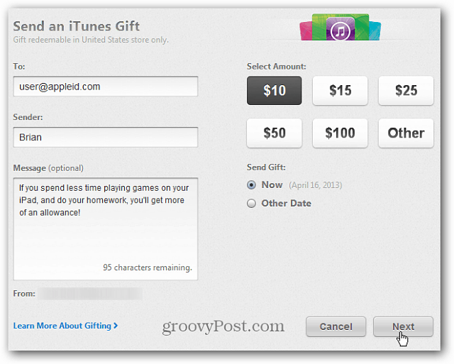 כיצד לשלוח כרטיסי מתנה וירטואליים מ- iTunes ממכשירי iTunes או iOS